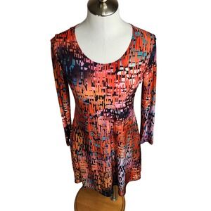 THE PYRAMID COLLECTION Slinky Printed Dress Long‎ Sleeve Stretch Knit XS/S